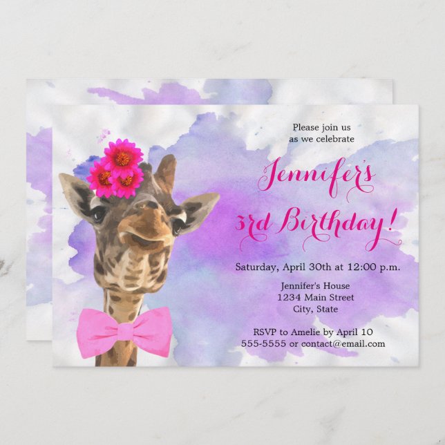 Invitación Cumpleaños de la acuarela animal de la selva de la (Anverso / Reverso)