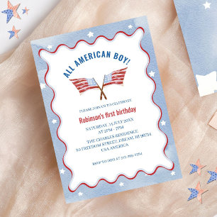 Invitación Cumpleaños de la acuarela de All American Boy 4 de