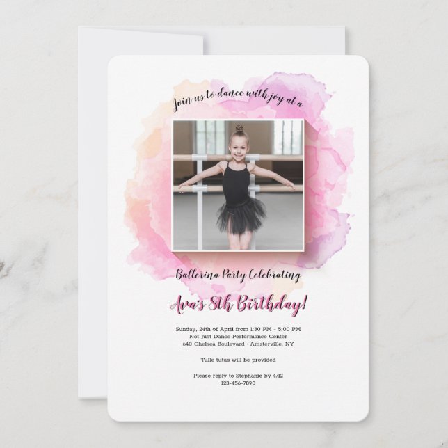 Invitación Cumpleaños de la acuarela del marco blanco (Anverso)
