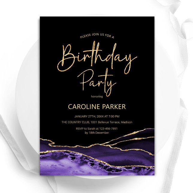 Invitación Cumpleaños de la Agata de Oro Púrpura Cualquier Ed (Subido por el creador)