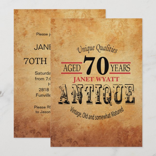 Invitación Cumpleaños de la Antigüedad 70 (Anverso / Reverso)