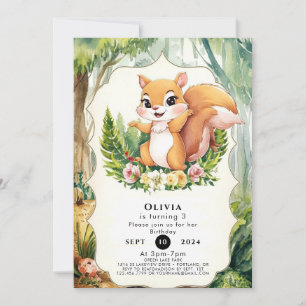 Invitación Cumpleaños de la ardilla de bosque mágico