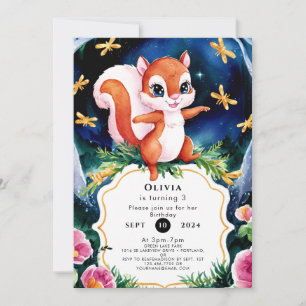 Invitación Cumpleaños de la ardilla mágica y caprichosa