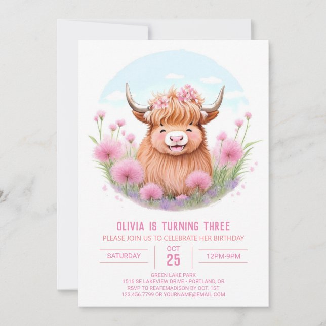 Invitación Cumpleaños de la aventura de la vaca salvaje en la (Anverso)