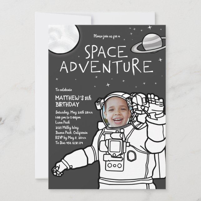 Invitación Cumpleaños de la aventura espacial (Anverso)