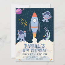 Cumpleaños de la aventura espacial con cohete y as