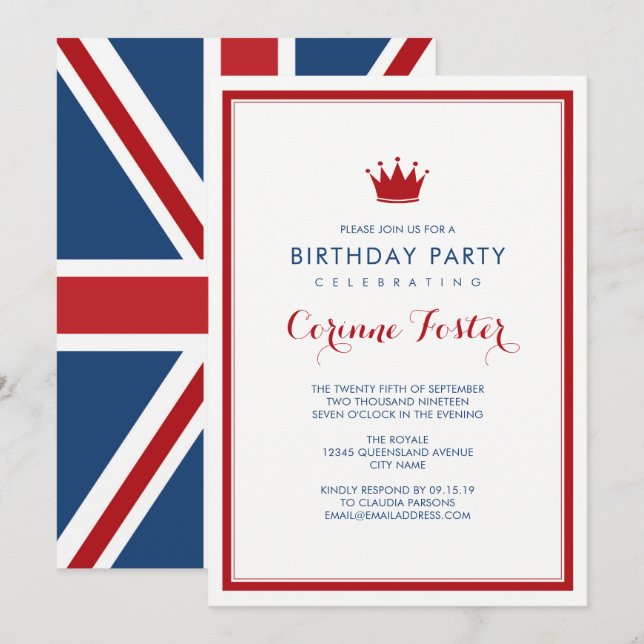 Invitación Cumpleaños de la bandera de la bandera de la Unión (Anverso / Reverso)