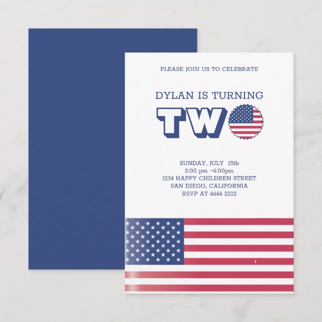 Invitación Cumpleaños de la Bandera Estadounidense (Anverso / Reverso)