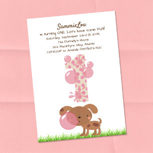 Invitación Cumpleaños de la bebé con su primer perro y chicle