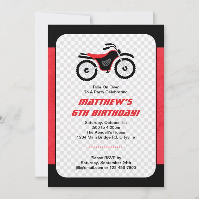 Invitación Cumpleaños de la bici del motor (Anverso)