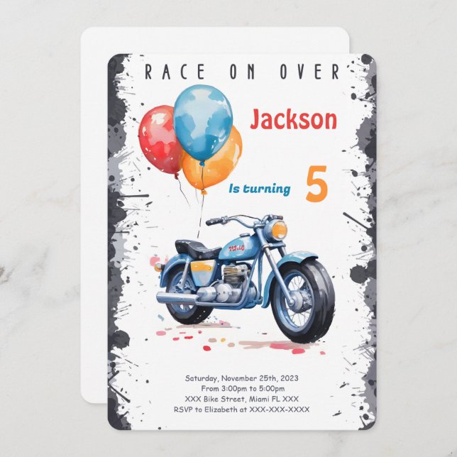 Invitación Cumpleaños de la Bicicleta Azul (Anverso / Reverso)