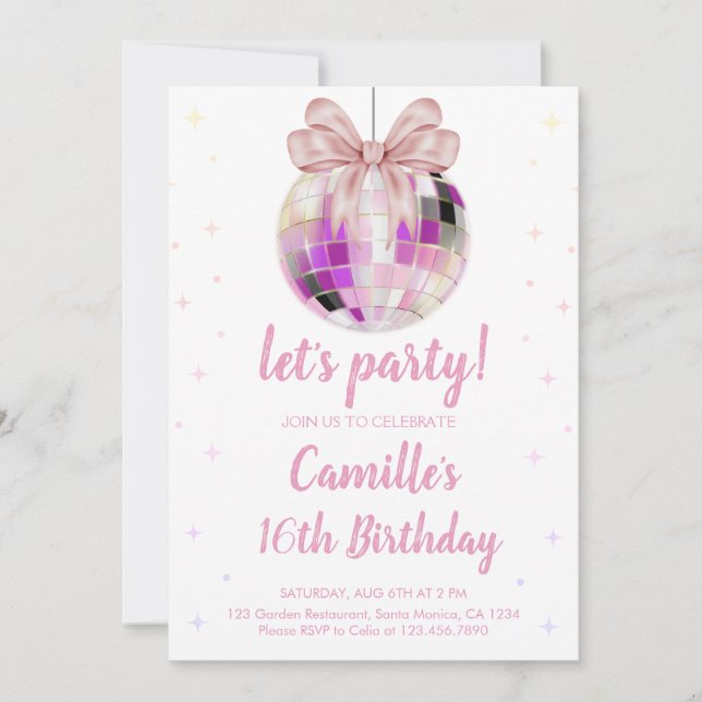 Invitación Cumpleaños de la bola de disco (Anverso)