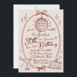 Invitación Cumpleaños de la Bola de Disco de mano<br><div class="desc">Celebrar un cumpleaños histórico con nuestra invitación al cumpleaños número 30 del personalizable Rojo y Rosa. Esta elegante invitación presenta una vibrante combinación de colores rojo y rosa, complementada con ilustraciones de una bola de discoteca, cócteles y pasteles. Ideal para una celebración elegante e inolvidable. Personaliza los detalles para que...</div>