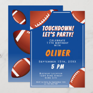 Invitación Cumpleaños de la Bola de Fútbol Americana Touchdow