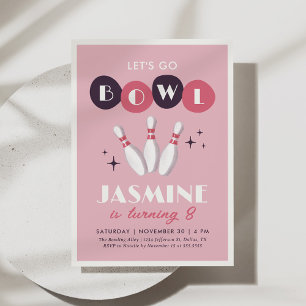 Invitación Cumpleaños de la bolera Rosa Retro Vintage