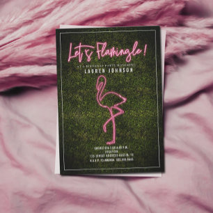 Invitación Cumpleaños de la Boxwood Neon Flamingo Flamingle