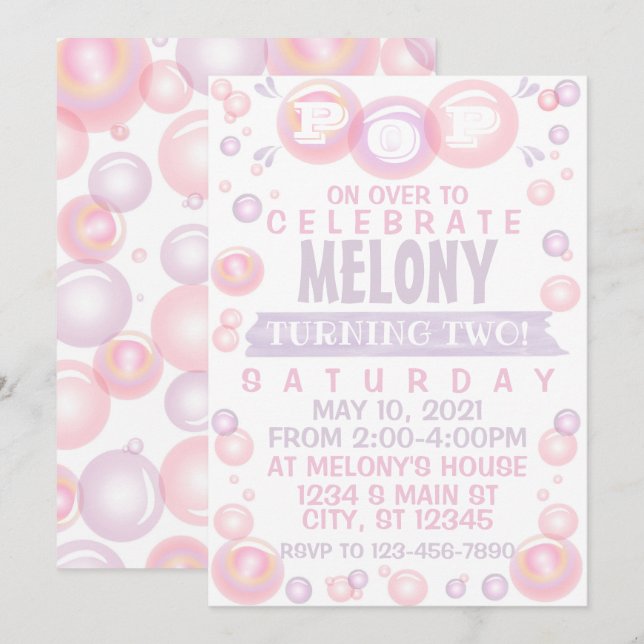 Invitación Cumpleaños de la burbuja (Anverso / Reverso)