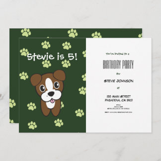Invitación Cumpleaños de la cachorro verde super lindo