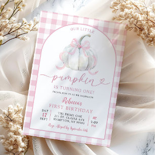 Invitación Cumpleaños de la Calabaza Arco Rosado Preppy Bow