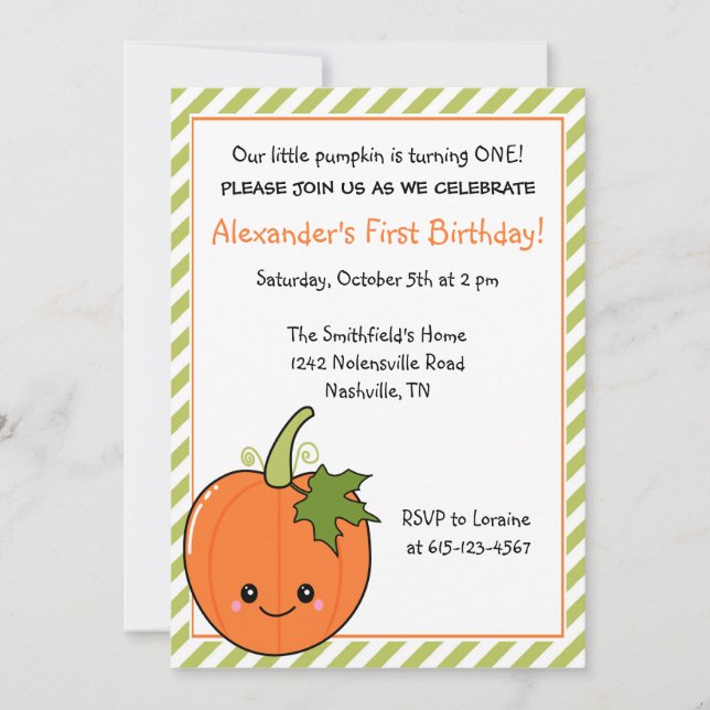 Invitación Cumpleaños de la Calabaza Cuta (Anverso)