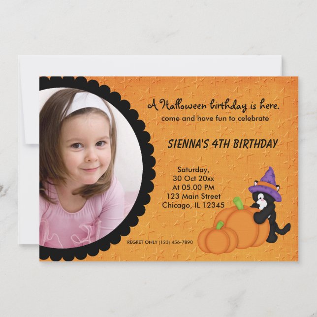 Invitación Cumpleaños de la Calabaza Halloween (Anverso)
