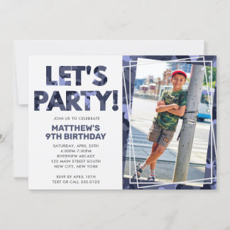 Invitación Cumpleaños de la Camuflaje, foto del Camo Azul Fie