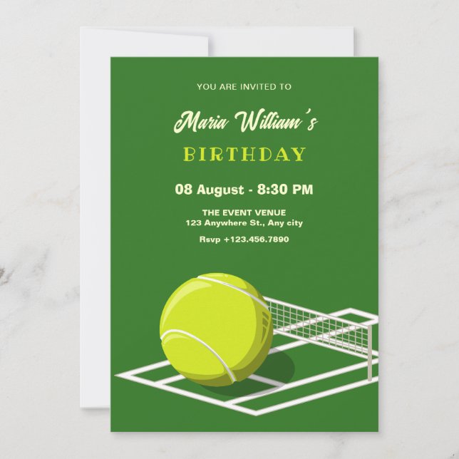 Invitación Cumpleaños de la cancha de tenis (Anverso)