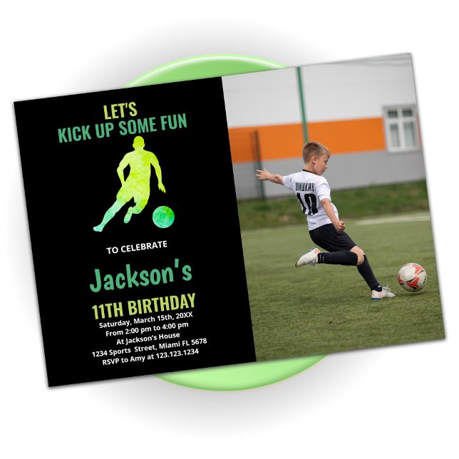Invitación Cumpleaños de la carrera de fútbol verde negro con (Subido por el creador)