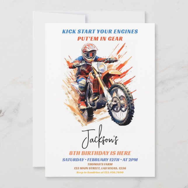 Invitación Cumpleaños de la Carreras Motocross (Anverso)