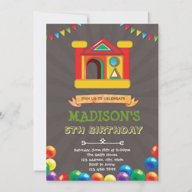 Invitación Cumpleaños de la casa de rebotes de bolas (Anverso)