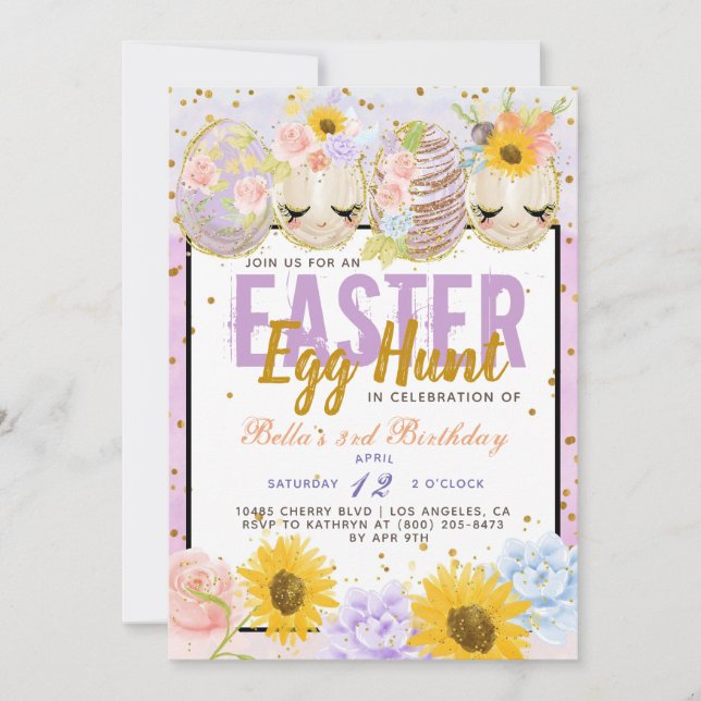 Invitación Cumpleaños de la caza de huevos de Pascua (Anverso)