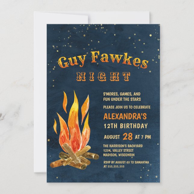 Invitación Cumpleaños de la celebración de la noche de Guy Fa (Anverso)