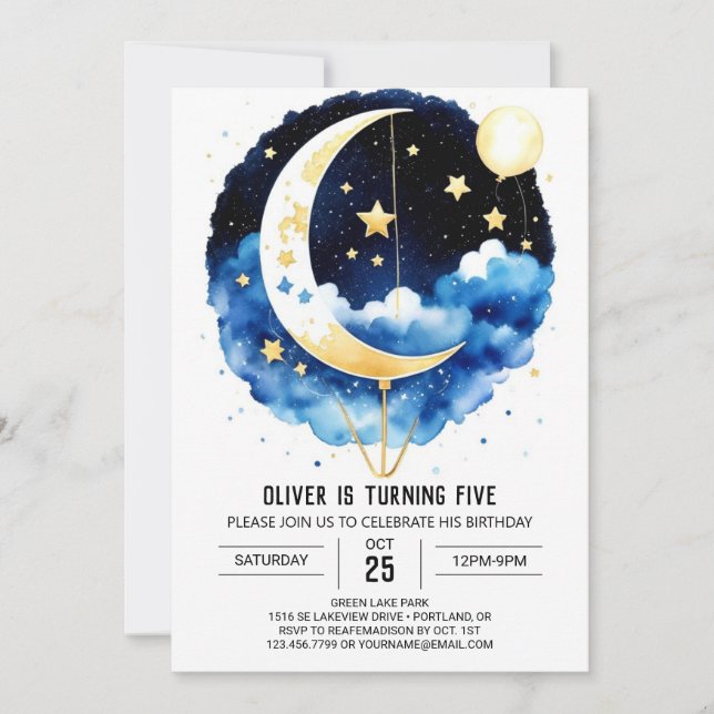 Invitación Cumpleaños de la celebración del Cielo Monedero (Anverso)