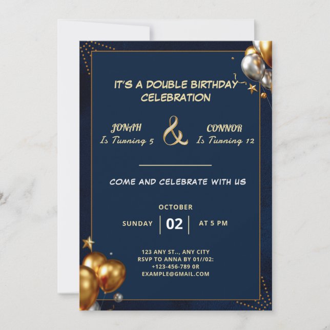 Invitación Cumpleaños de la celebración doble (Anverso)