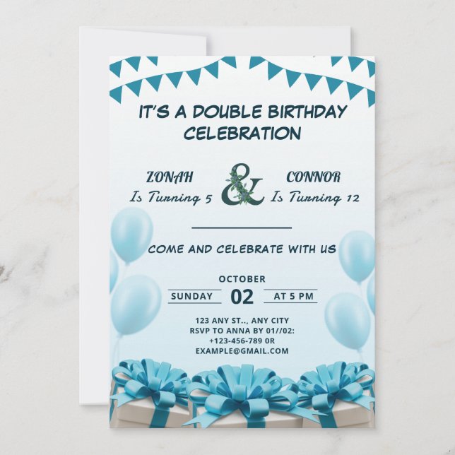 Invitación Cumpleaños de la celebración doble (Anverso)