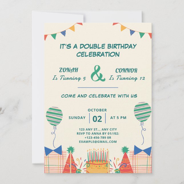 Invitación Cumpleaños de la celebración doble (Anverso)
