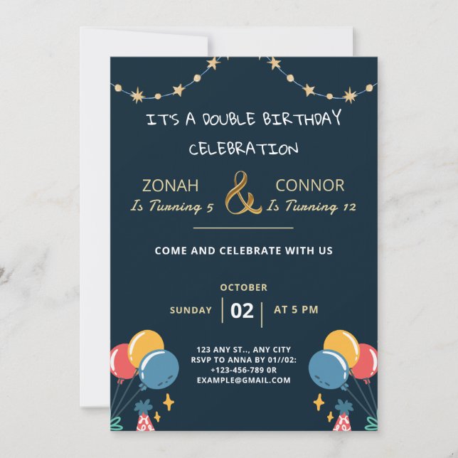 Invitación Cumpleaños de la celebración doble (Anverso)