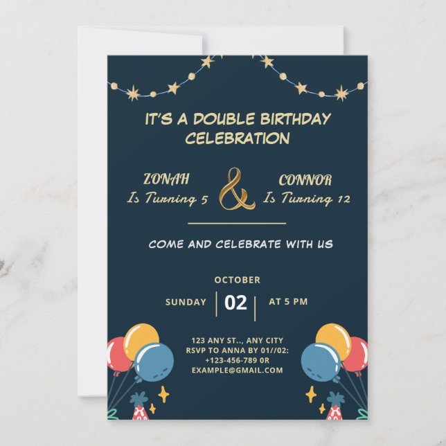 Invitación Cumpleaños de la celebración doble (Anverso)