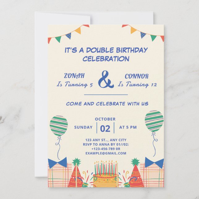Invitación Cumpleaños de la celebración doble (Anverso)