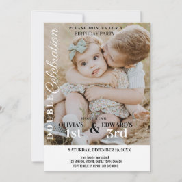Invitación Cumpleaños de la celebración doble de la foto mini