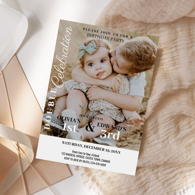 Invitación Cumpleaños de la celebración doble de la foto mini (Subido por el creador)