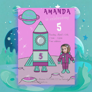 Invitación Cumpleaños de la Chica Astronauta Inserta tu Rostr