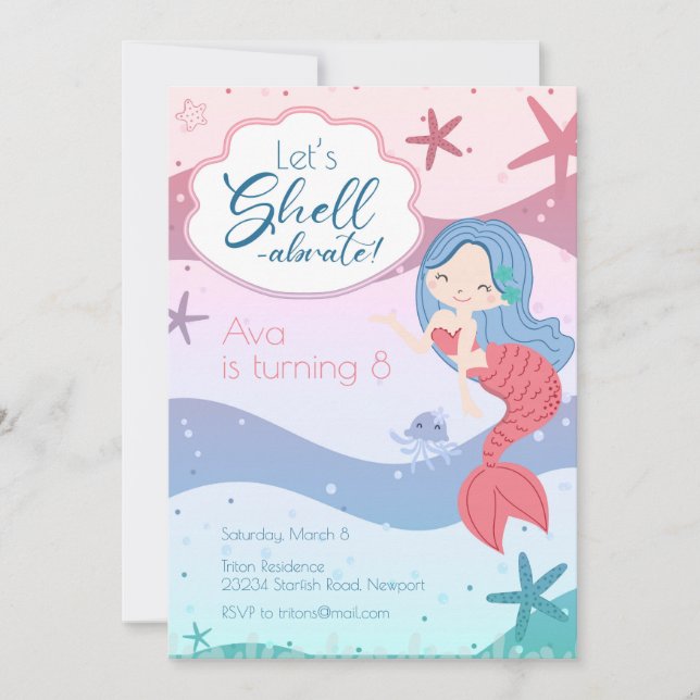Invitación Cumpleaños de la Chica - Bombas de sirena - Invita (Anverso)