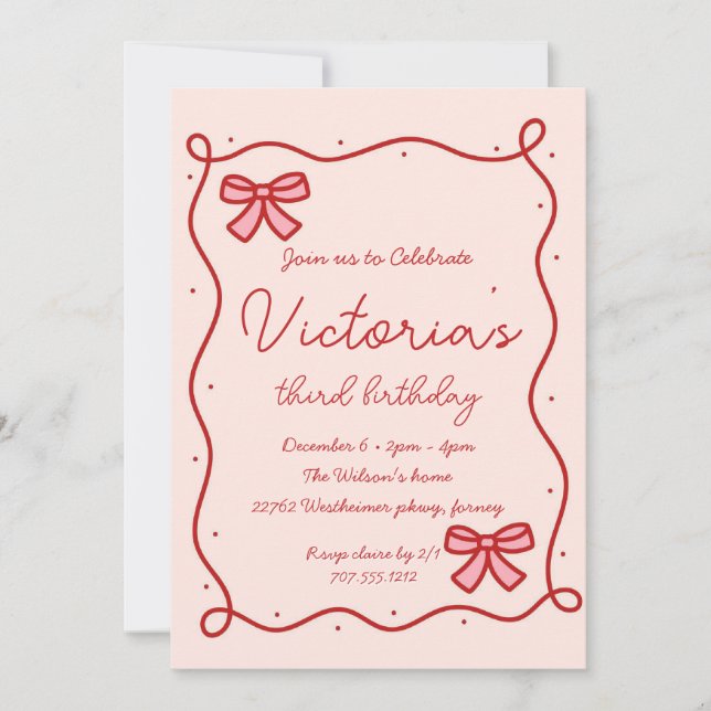 Invitación Cumpleaños de la Chica Bow con mano sísmica (Anverso)