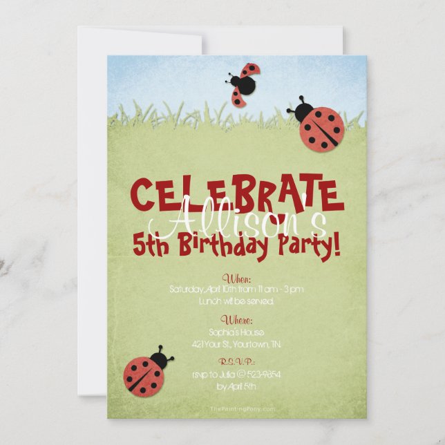 Invitación Cumpleaños de la Chica Cuta Lady Bugs (Anverso)