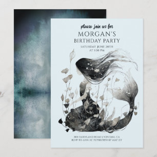 Invitación Cumpleaños de la Chica de Acuarela de Sirena Mágic