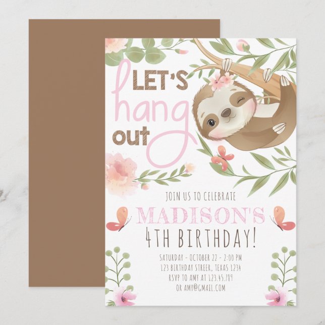 Invitación Cumpleaños de la Chica de la Eslora Cute (Anverso / Reverso)