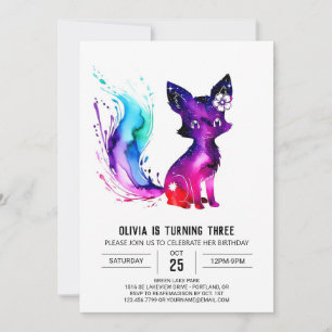Invitación Cumpleaños de la chica digital Cute Girly Fox