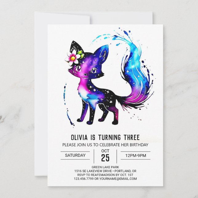Invitación Cumpleaños de la chica digital de Fox con pintura (Anverso)