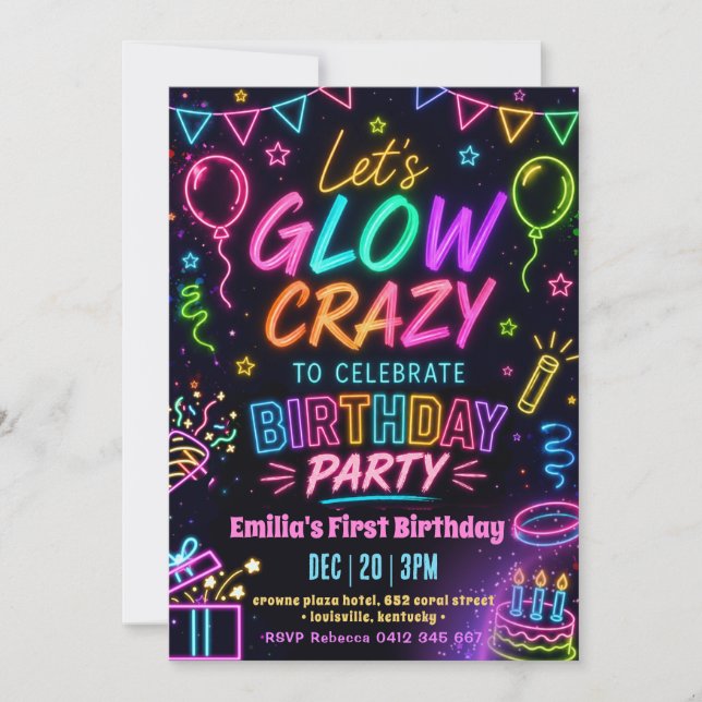 Invitación Cumpleaños de la chica loca de brillo (Anverso)